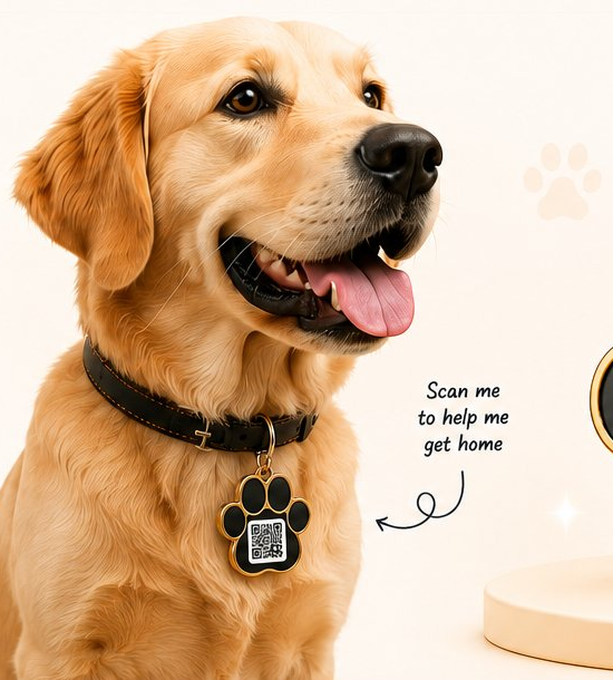 Happy dog with smart tag